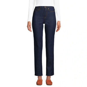 Lands’ End Women’s Straight Leg High-rise Stretch Dark Wash Blue Jeans 14P‎ EUC
